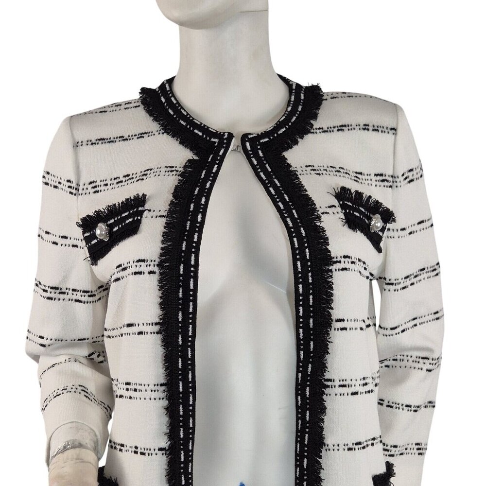 Ming Wang Women's Size XS Striped Blazer Jacket Black White ¾ Sleeve  (42) - Picture 2 of 15